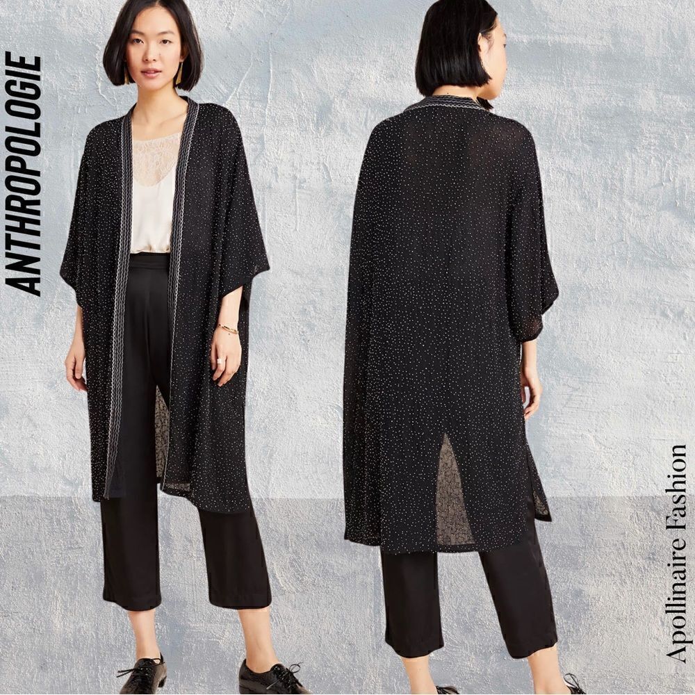 ANTHROPOLOGIE BY BLANK THE ARTIS BEADED KIMONO IN BLACK NWT OS